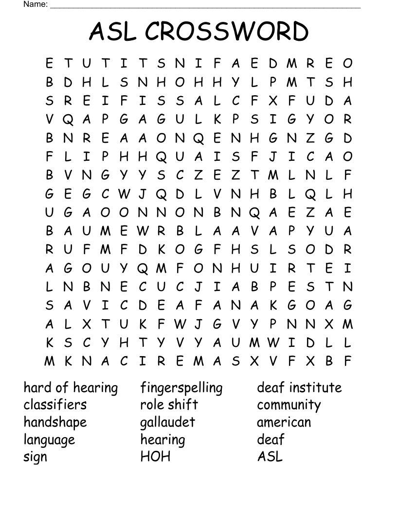 ASL CROSSWORD Word Search WordMint
