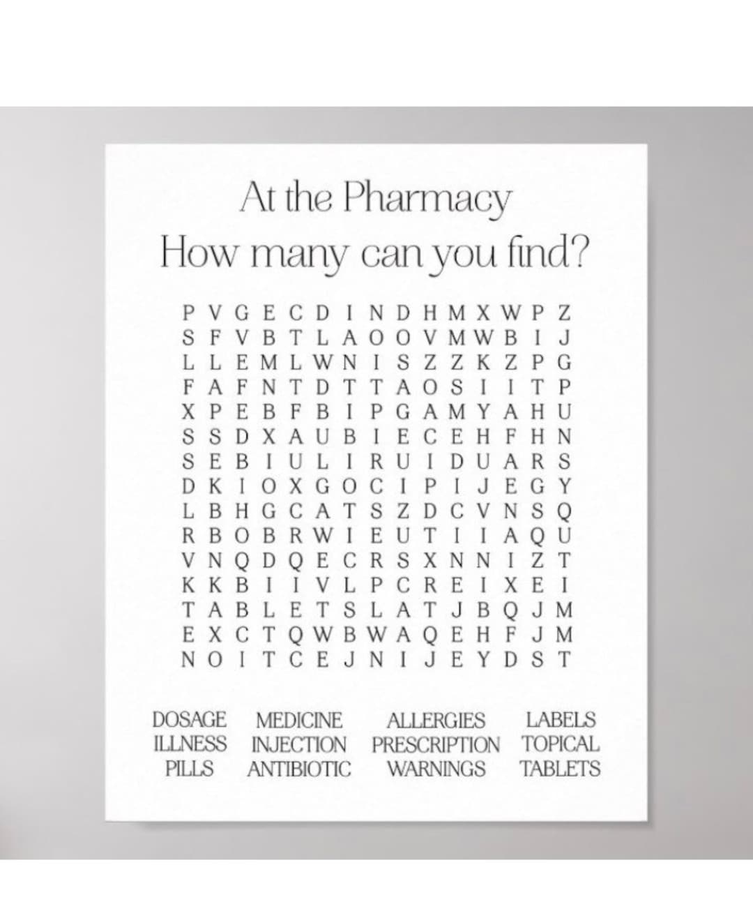 At The Pharmacy Word Search 8