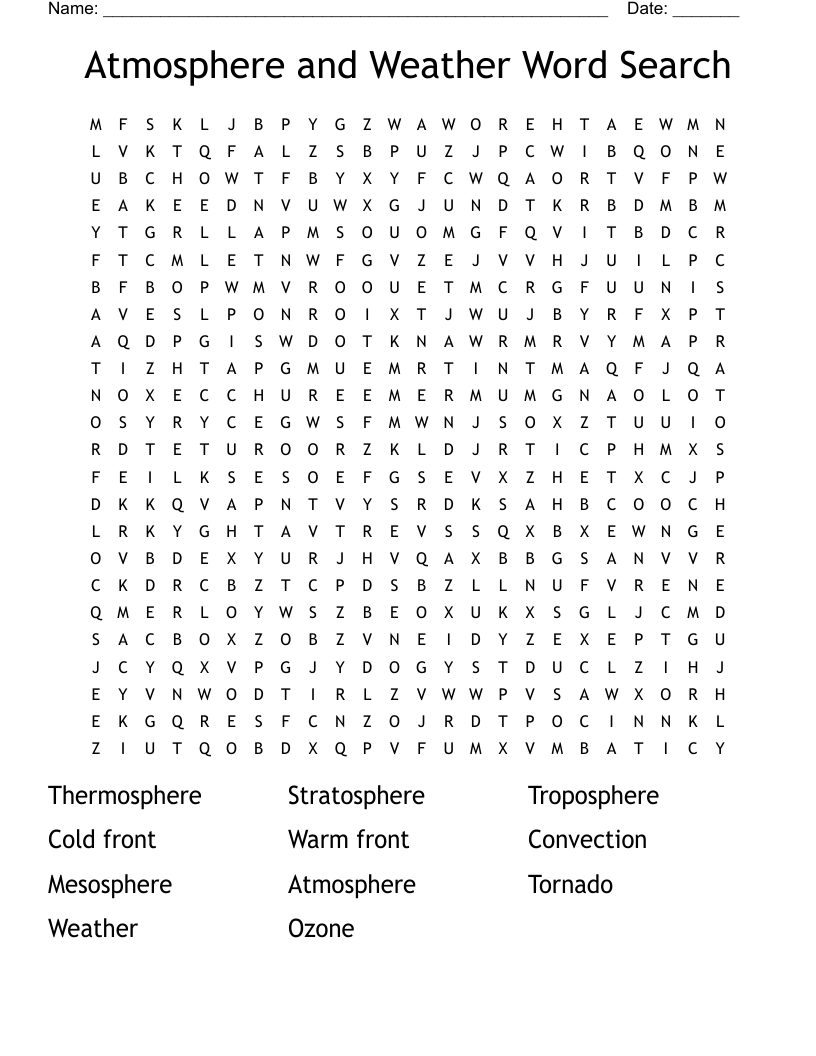 Atmosphere And Weather Word Search WordMint