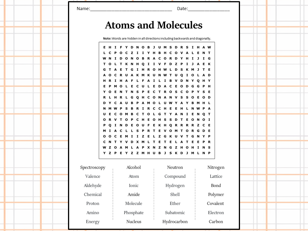 Atoms And Molecules Word Search Puzzle Worksheet Activity Teaching Resources