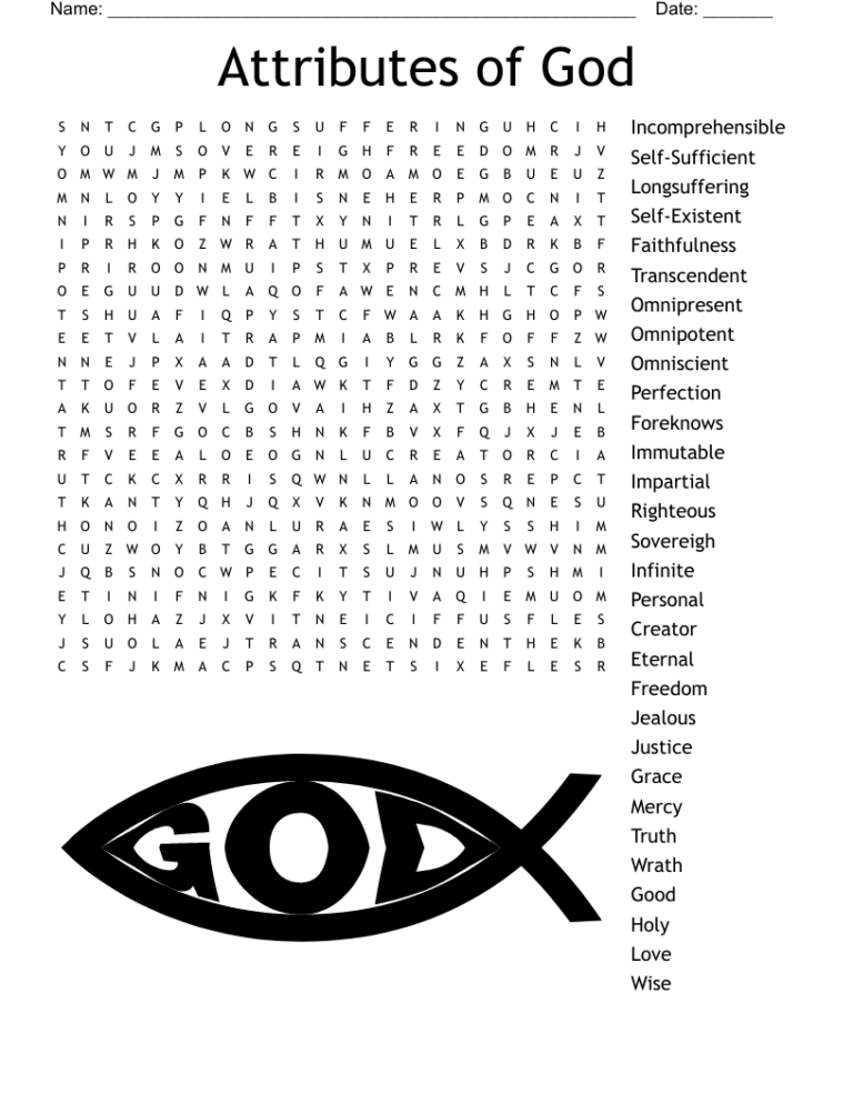 Attributes Of God Word Search WordMint