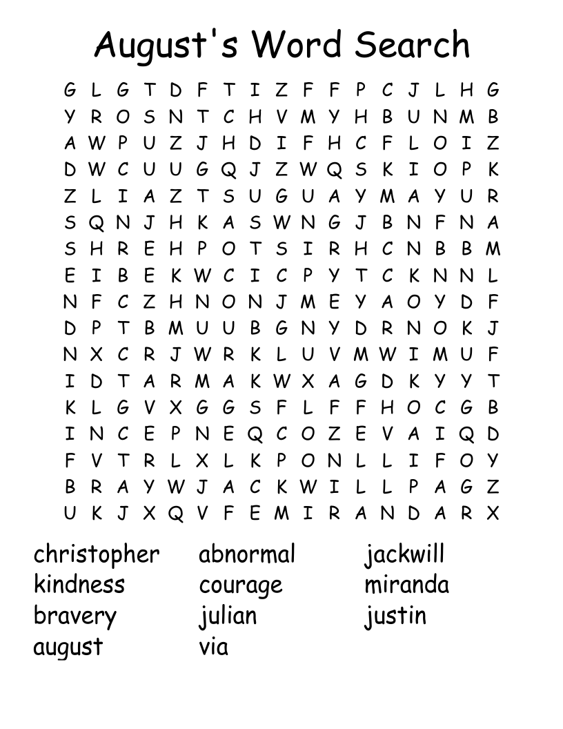 August Word Search Free Printable