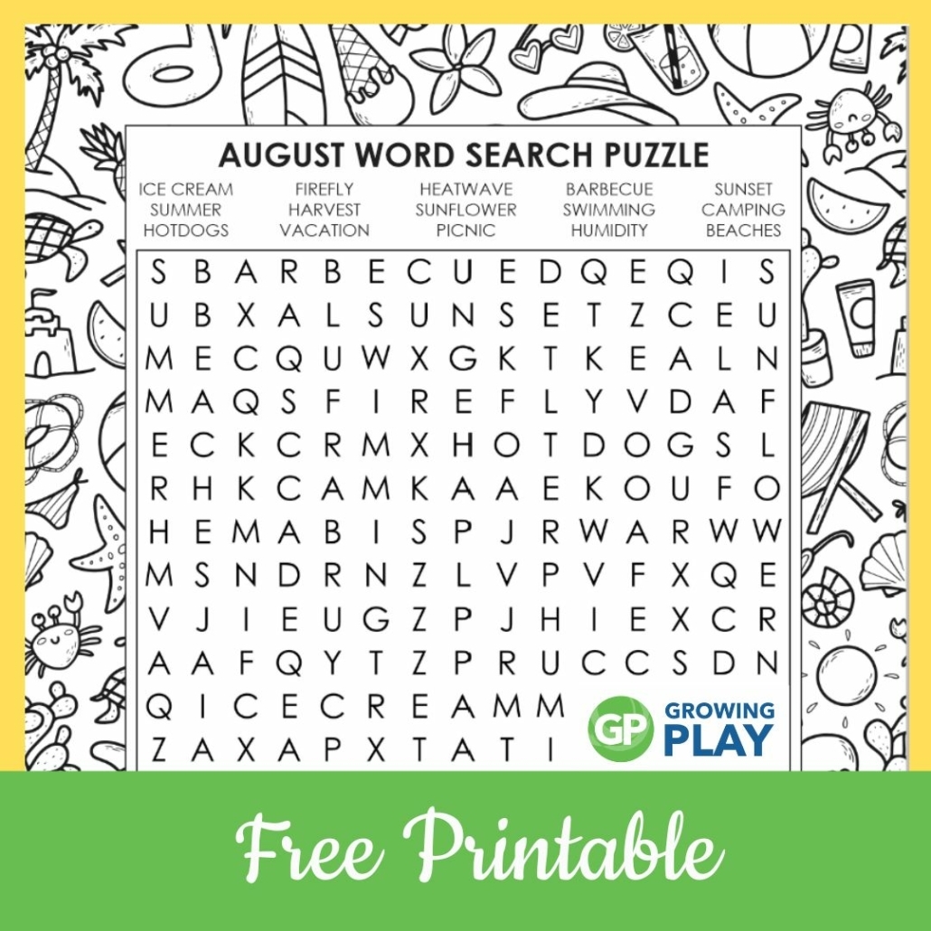 August Word Search Free Printable Growing Play