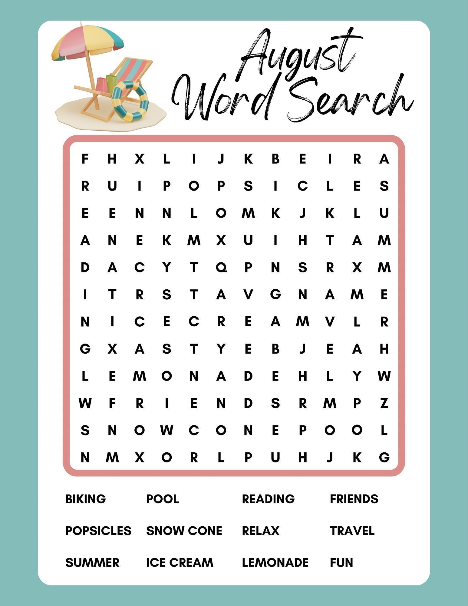 August Word Search Printable Instant Download PDF Etsy