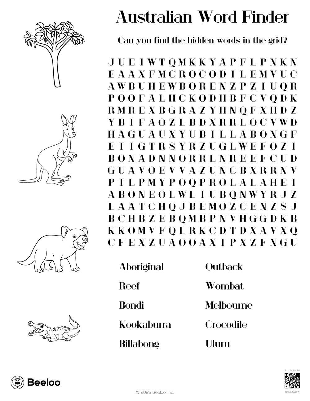 Australia themed Word Searches Beeloo Printable Crafts And Activities For Kids