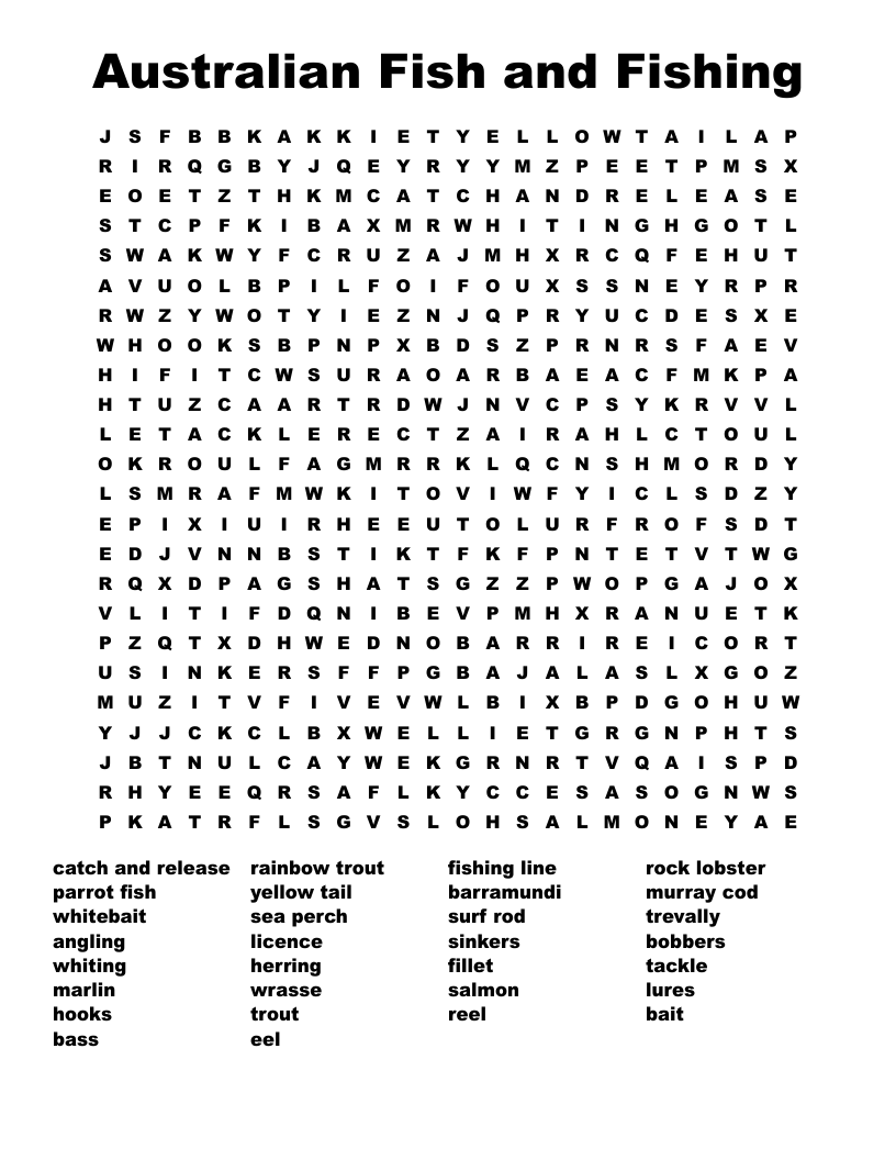 Australian Fish And Fishing Word Search WordMint