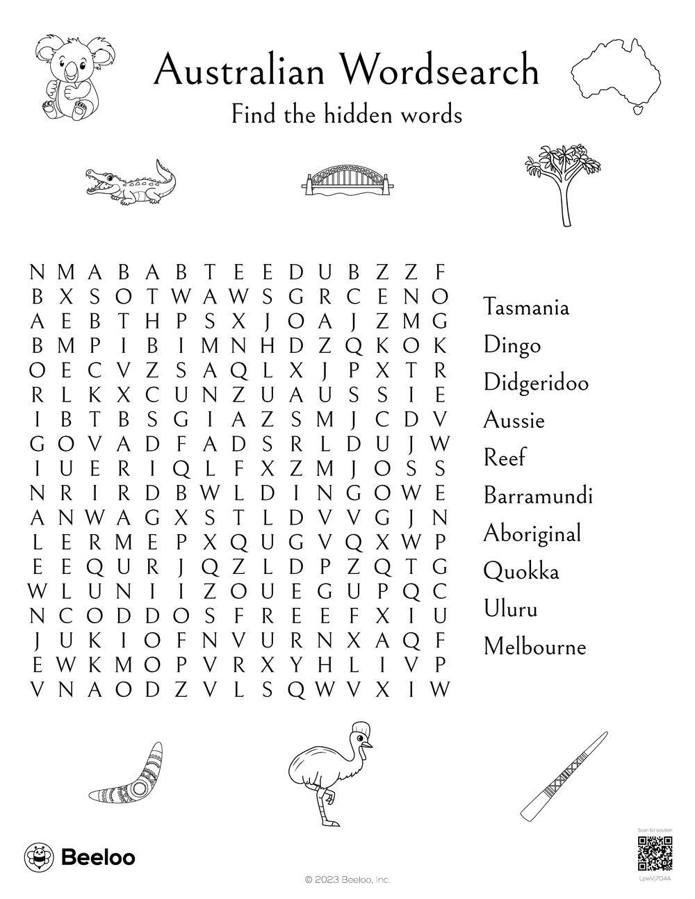 Australian Wordsearch Beeloo Printable Crafts And Activities For 