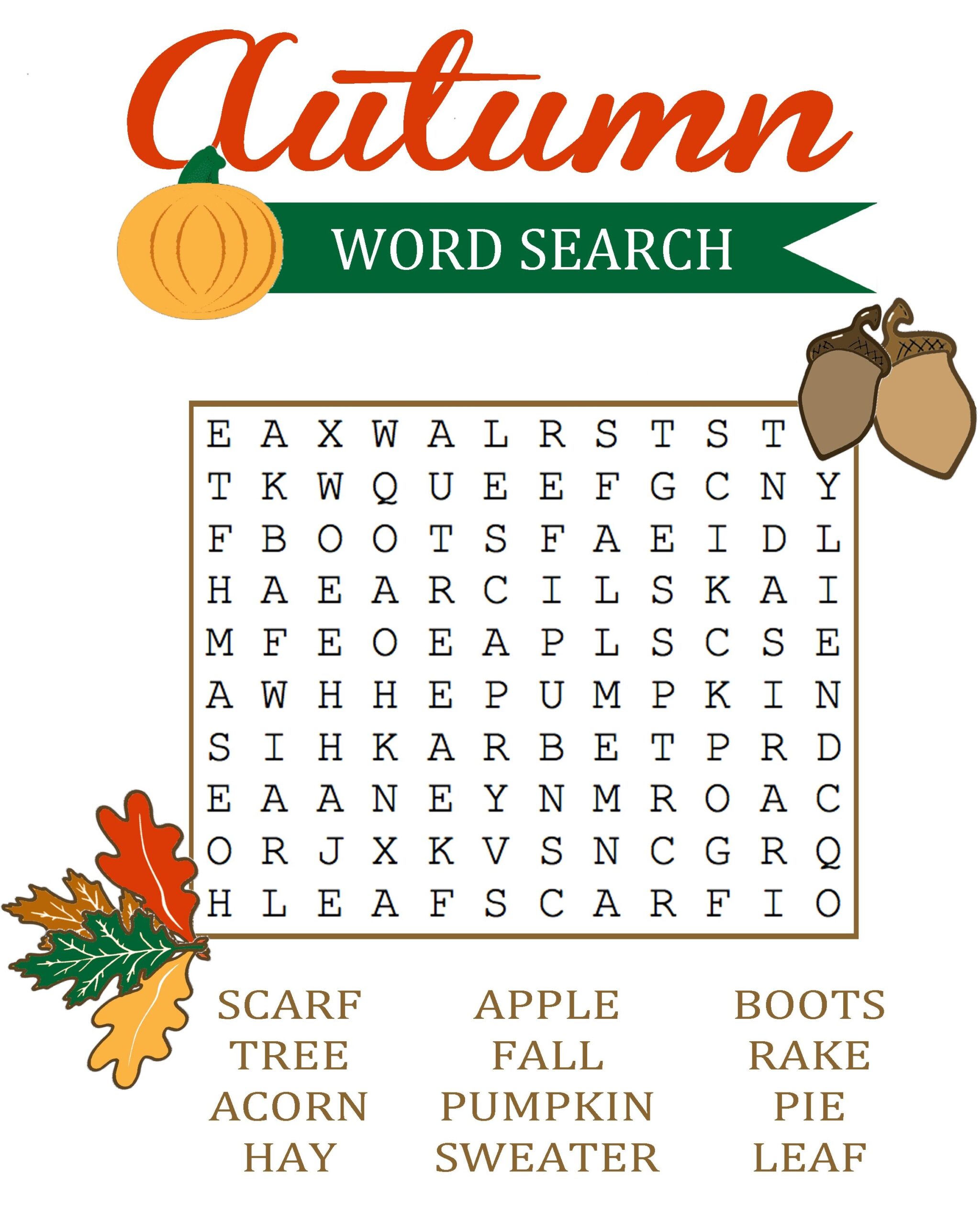 Autumn Word Search For Kids