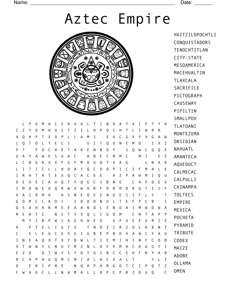 Aztec Empire Word Search WordMint