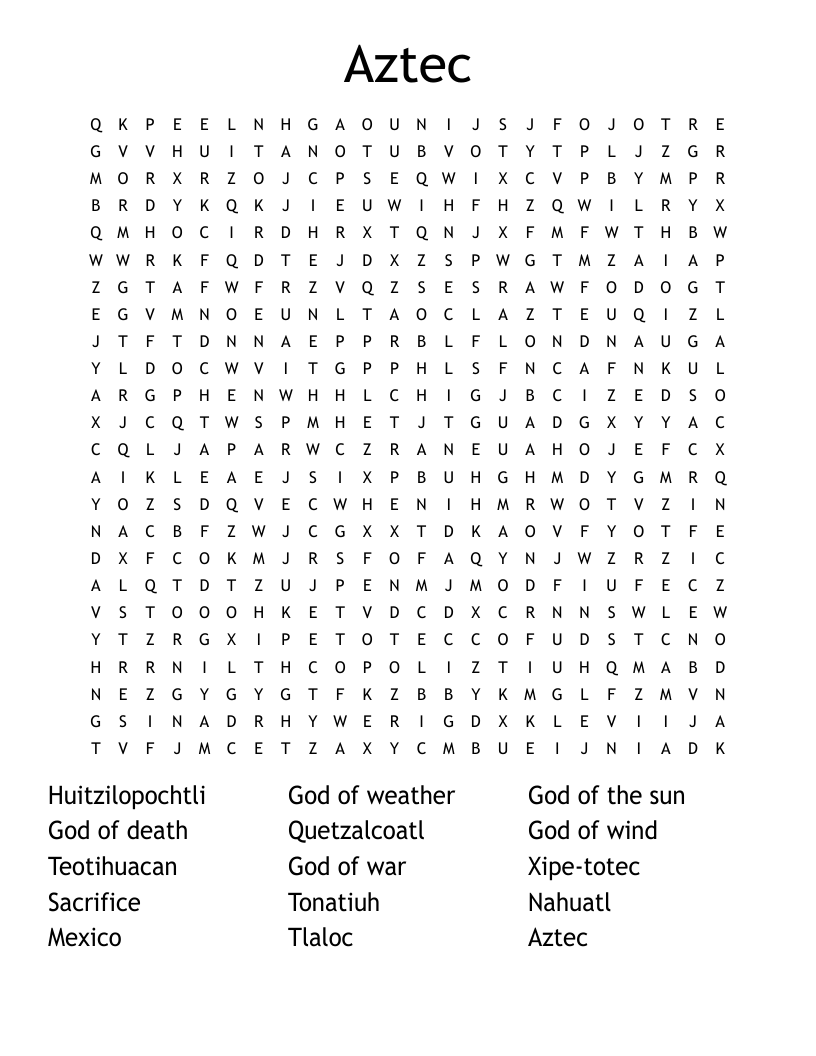 Aztec Word Search WordMint
