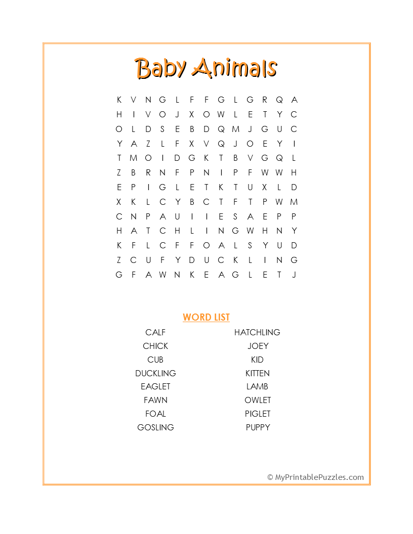 Baby Word Search Printable Free