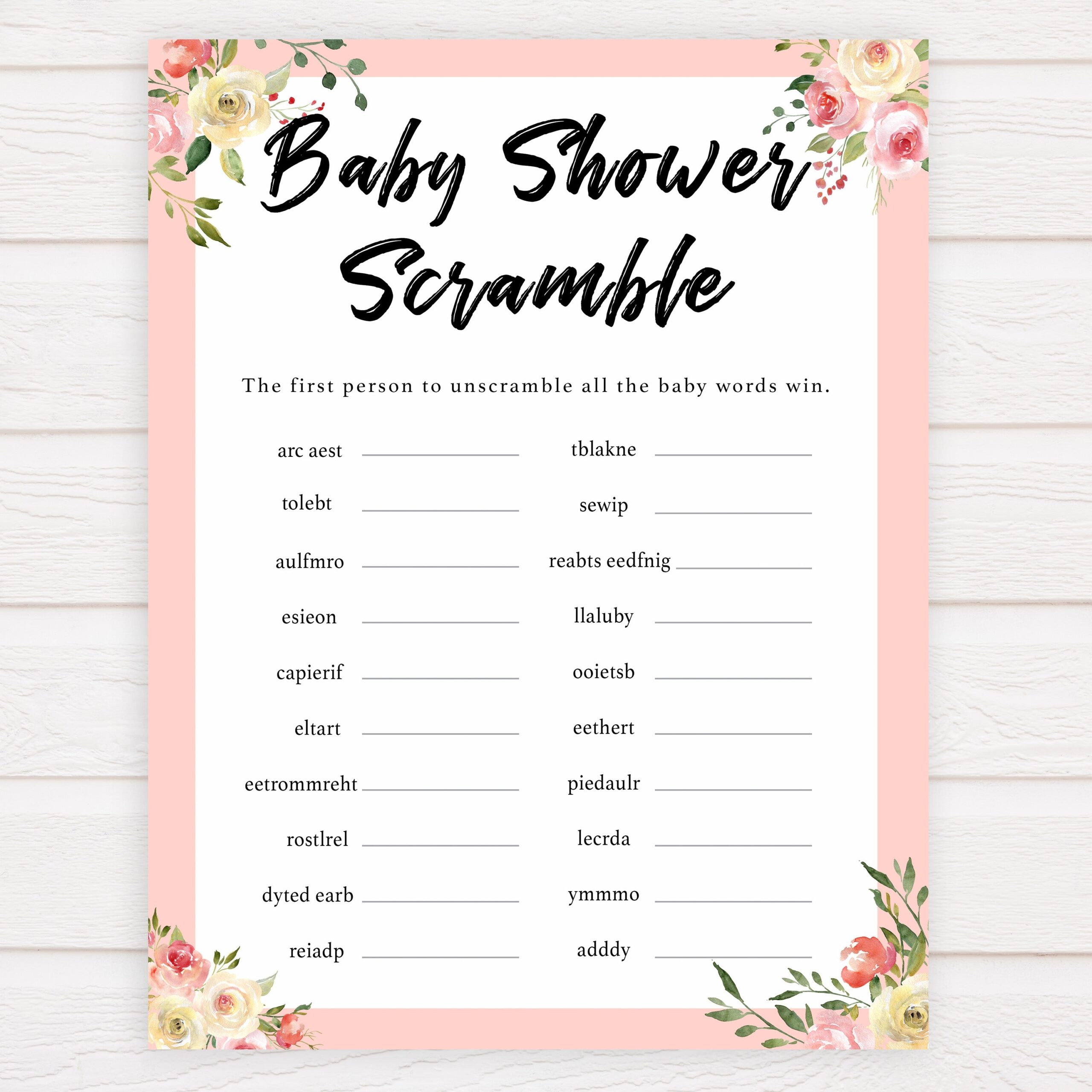 Baby Shower Word Scramble Spring Floral Printable Baby Shower Worksheets Library