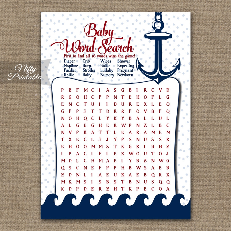 Baby Shower Word Search Game Red Nautical