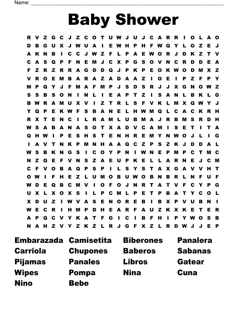 Baby Shower Word Search WordMint Baby Shower Word Search WordMint