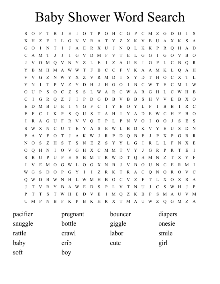 Baby Shower Word Search WordMint