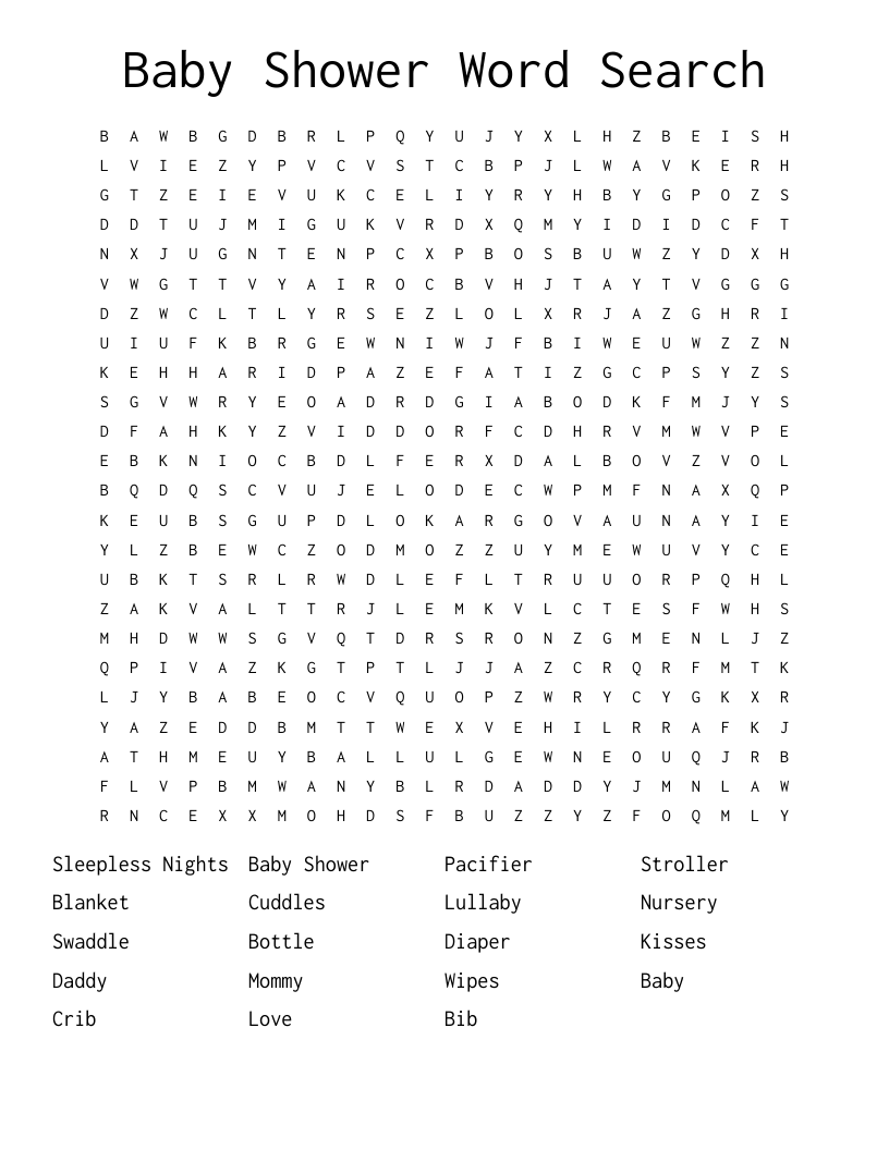 Baby Shower Word Search WordMint