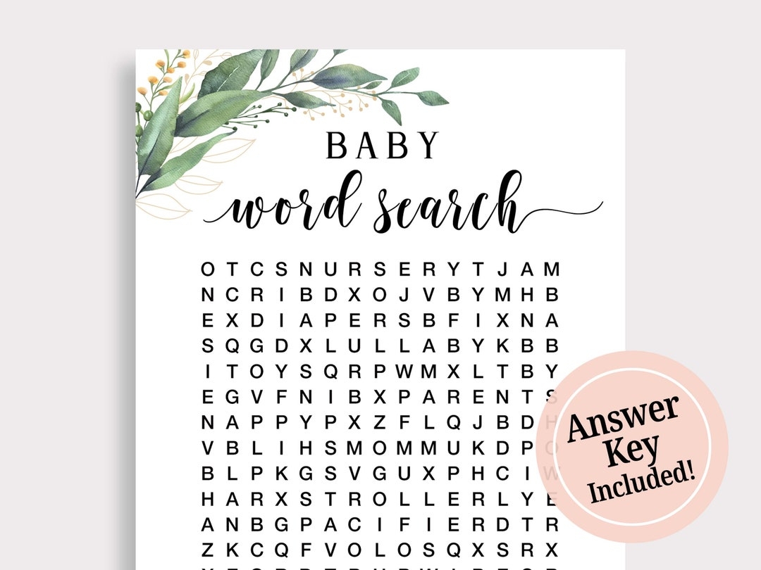Baby Word Search Game Funny Baby Shower Game Greenery Baby Shower Baby Word Search Game Funny Baby Shower Game Greenery Baby Shower