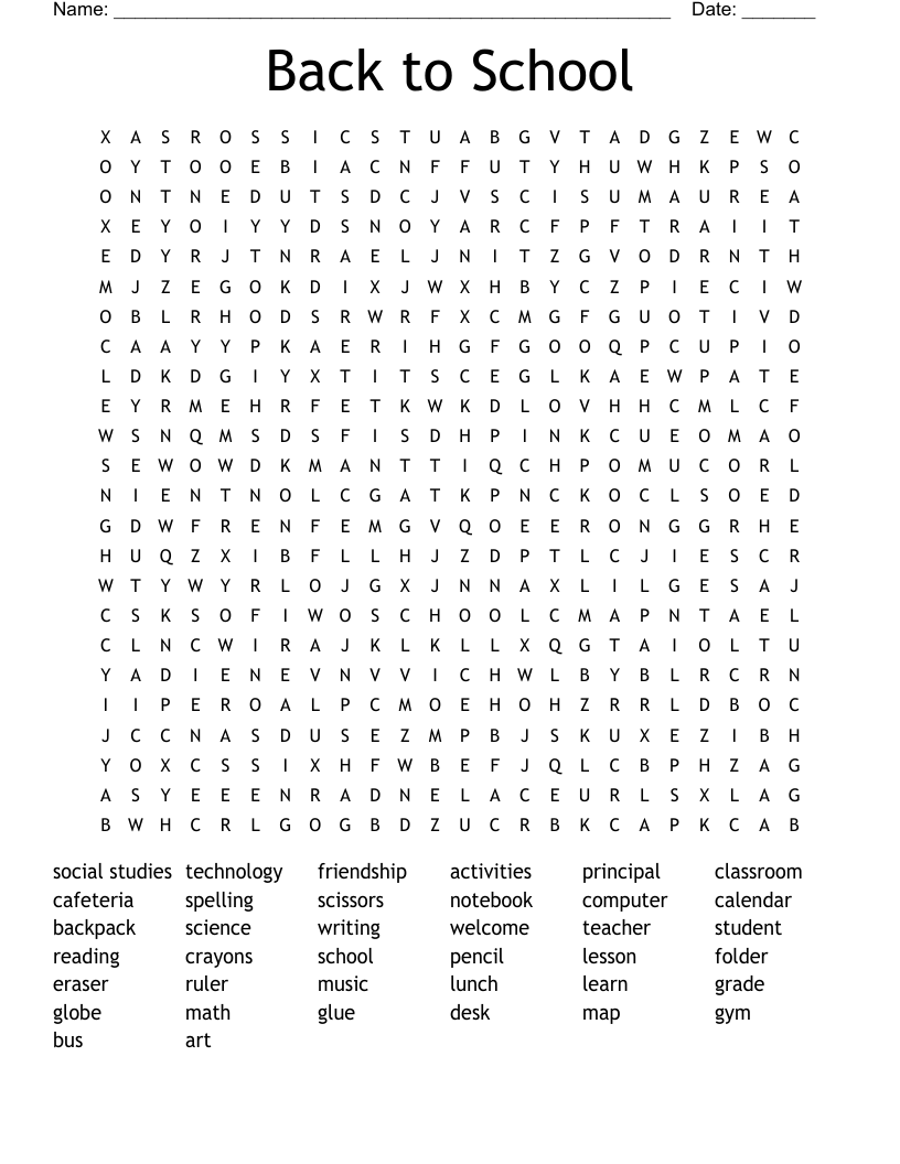 Back To School Word Search WordMint