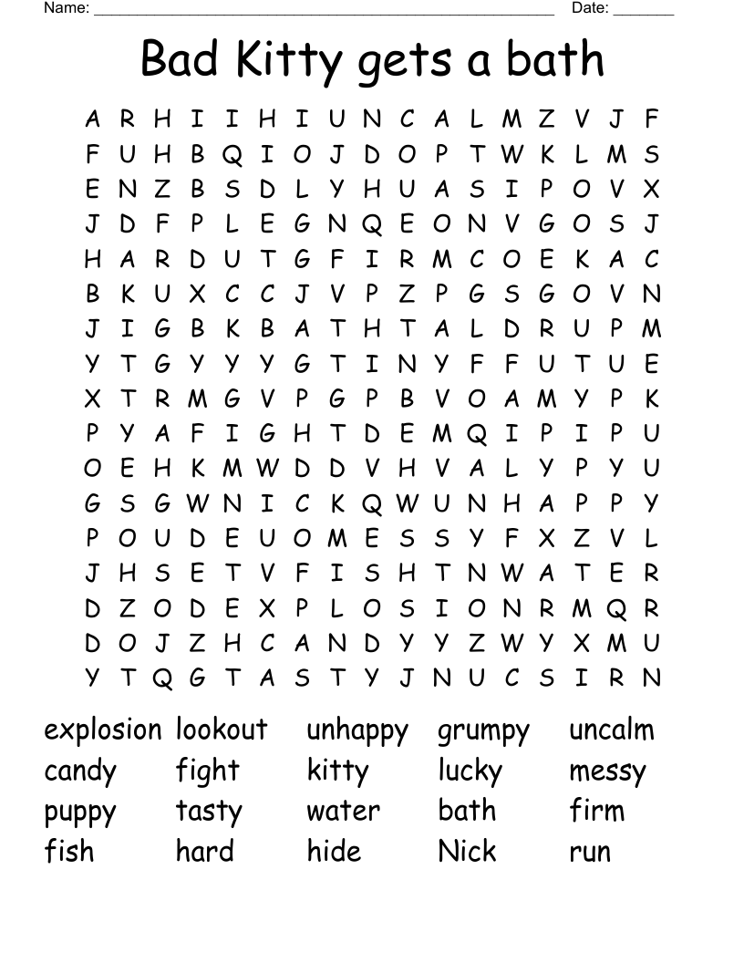 Bad Kitty Word Search Free Printable