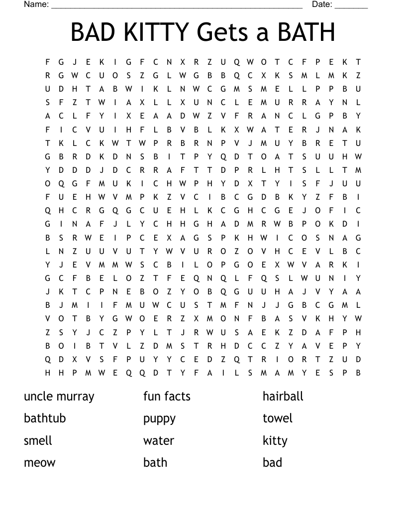 BAD KITTY Gets A BATH Word Search WordMint