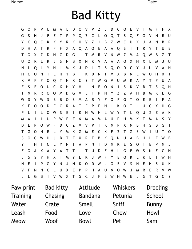 Bad Kitty Word Search WordMint