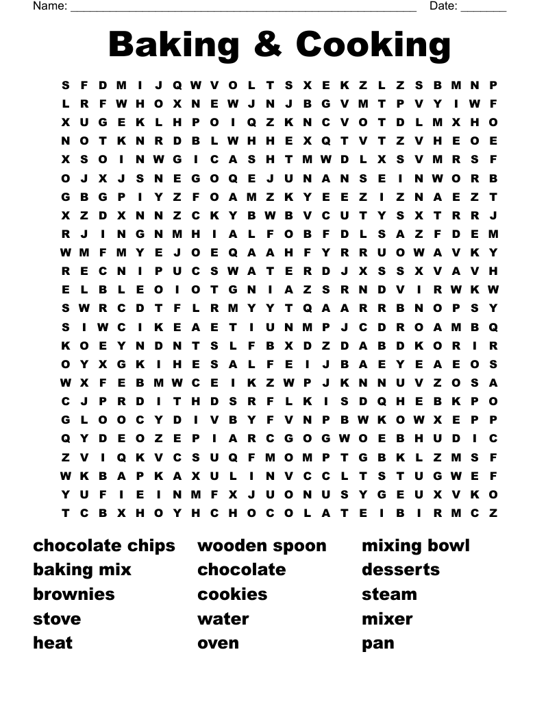 Baking U0026 Cooking Word Search WordMint