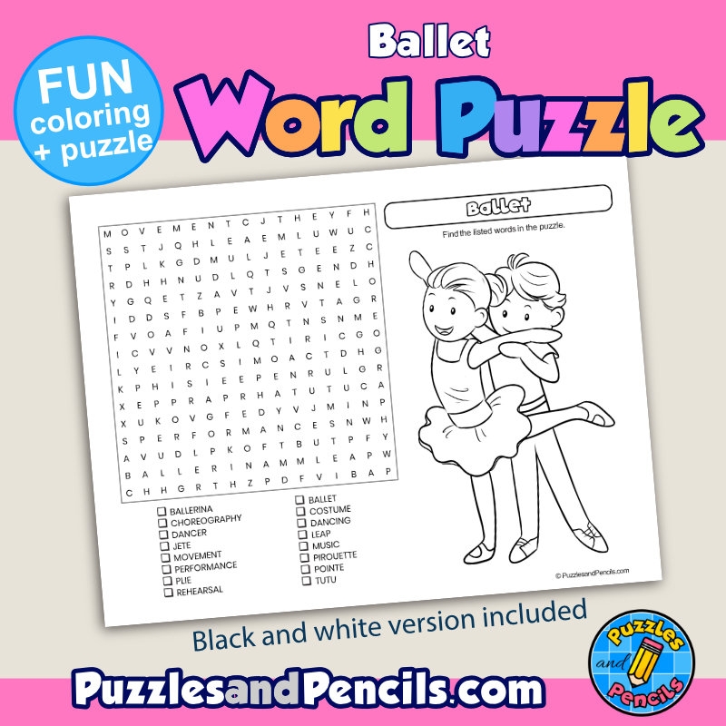 Ballet Word Search Puzzle Activity And Coloring Wordsearch Ballet Word Search Puzzle Activity And Coloring Wordsearch
