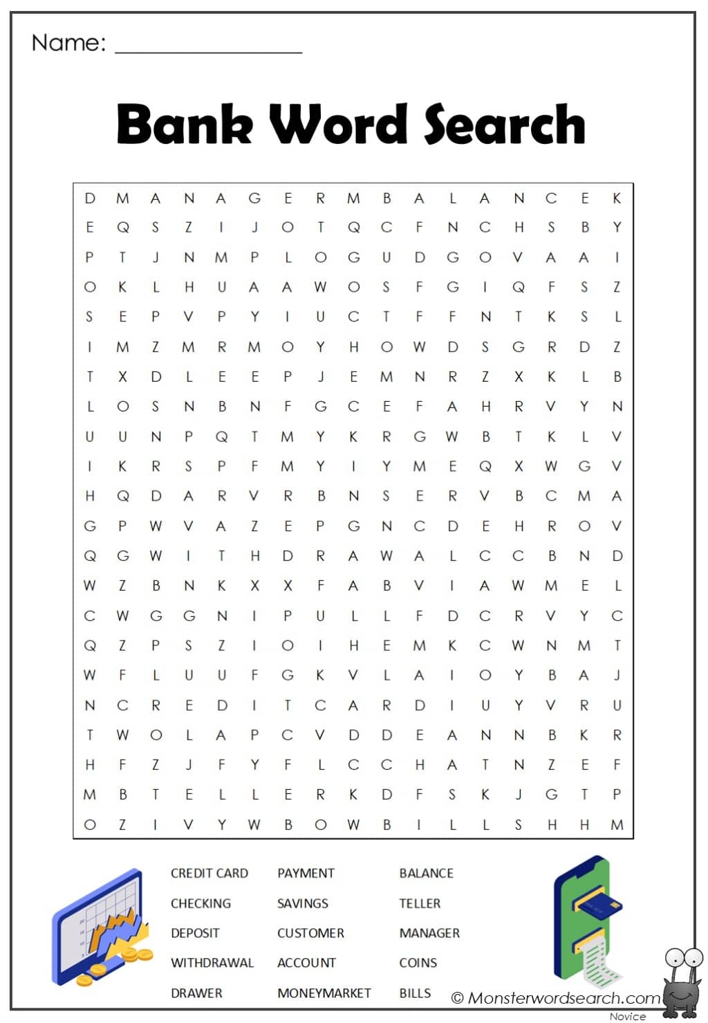 Bank Word Search Monster Word Search
