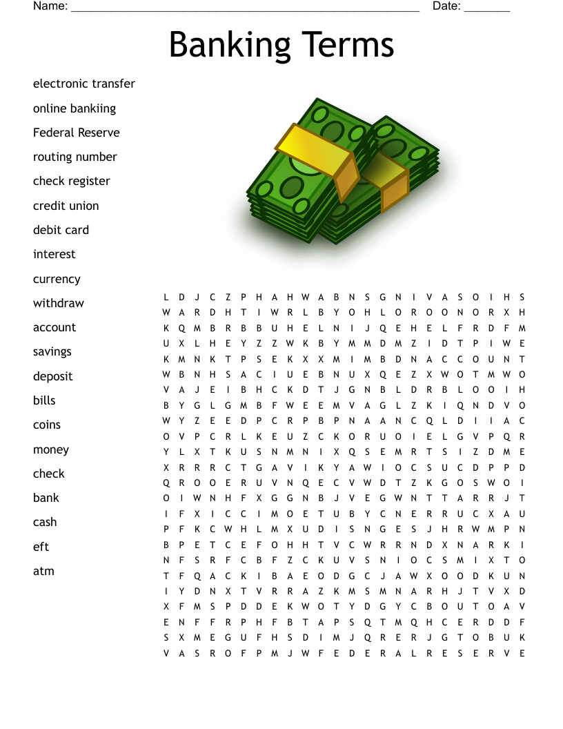 Banking Terms Word Search WordMint