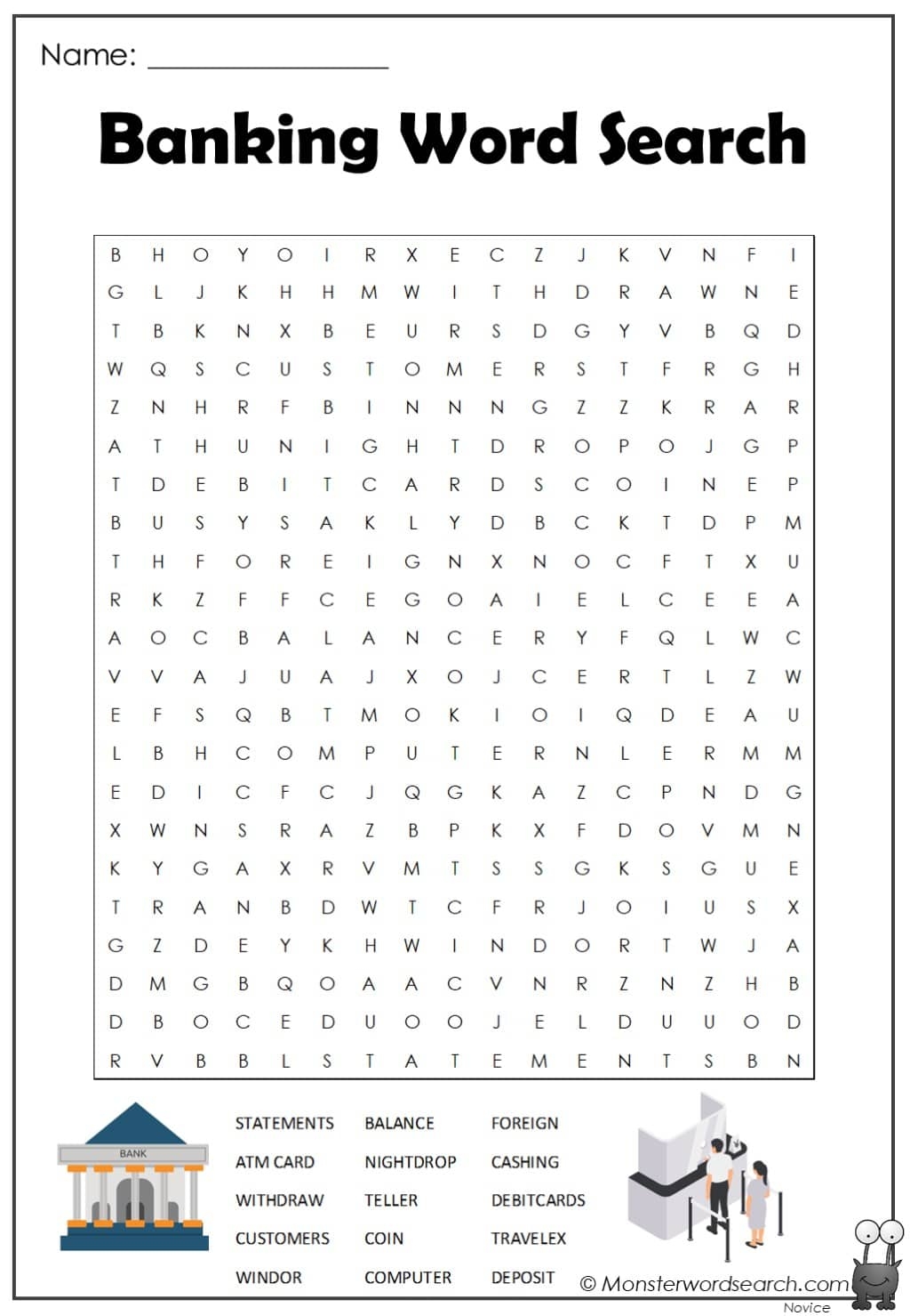 Banking Word Search Printable