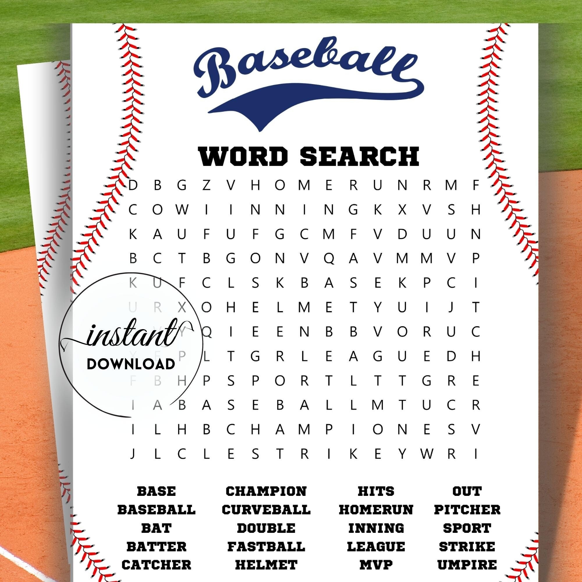 Baseball Word Search Game Baseball Printable Game Game Pdf 