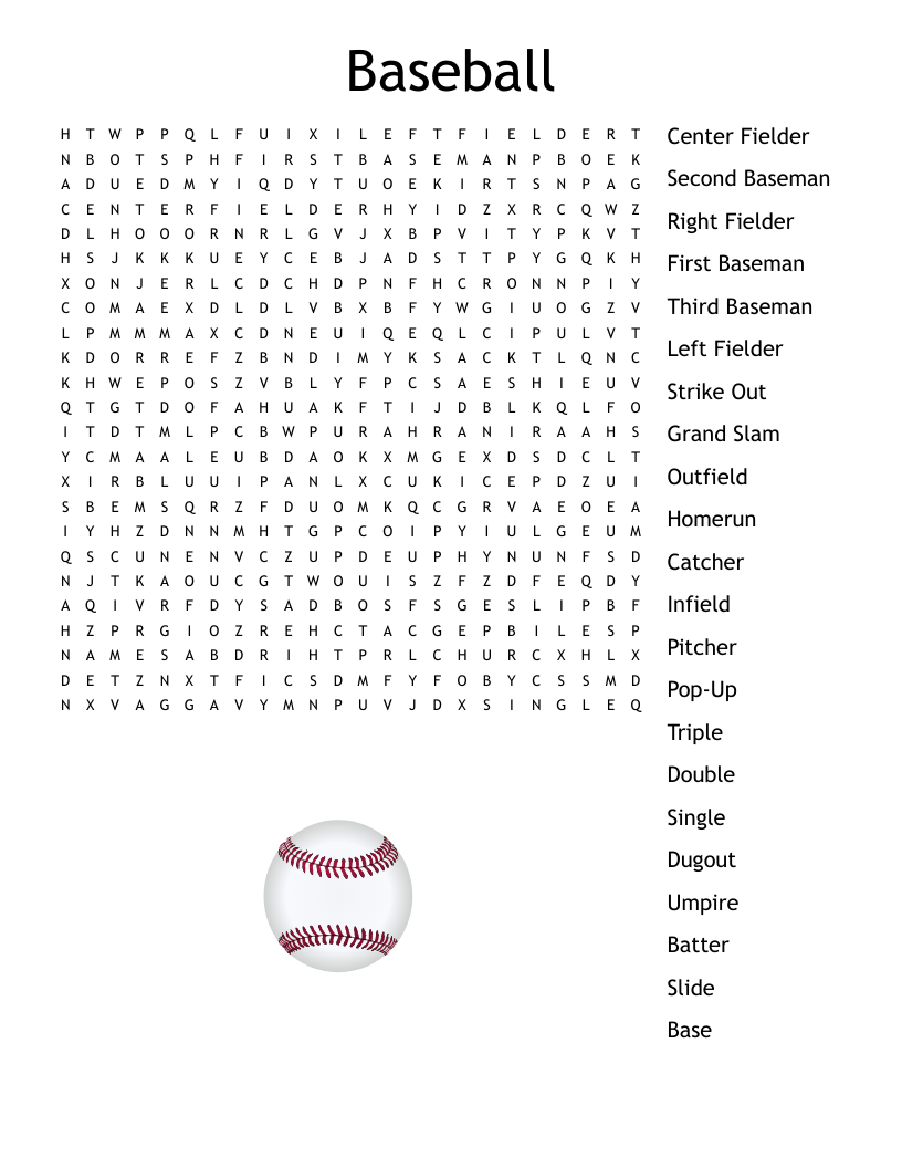Baseball Word Search WordMint