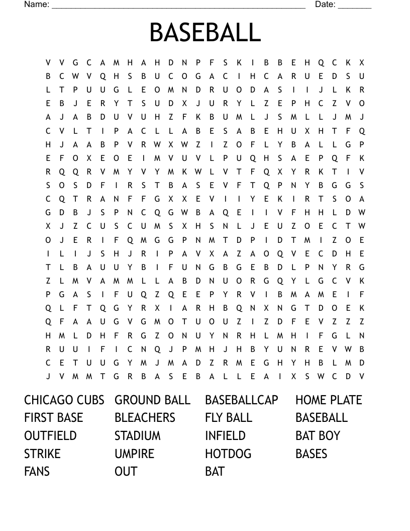 BASEBALL Word Search WordMint