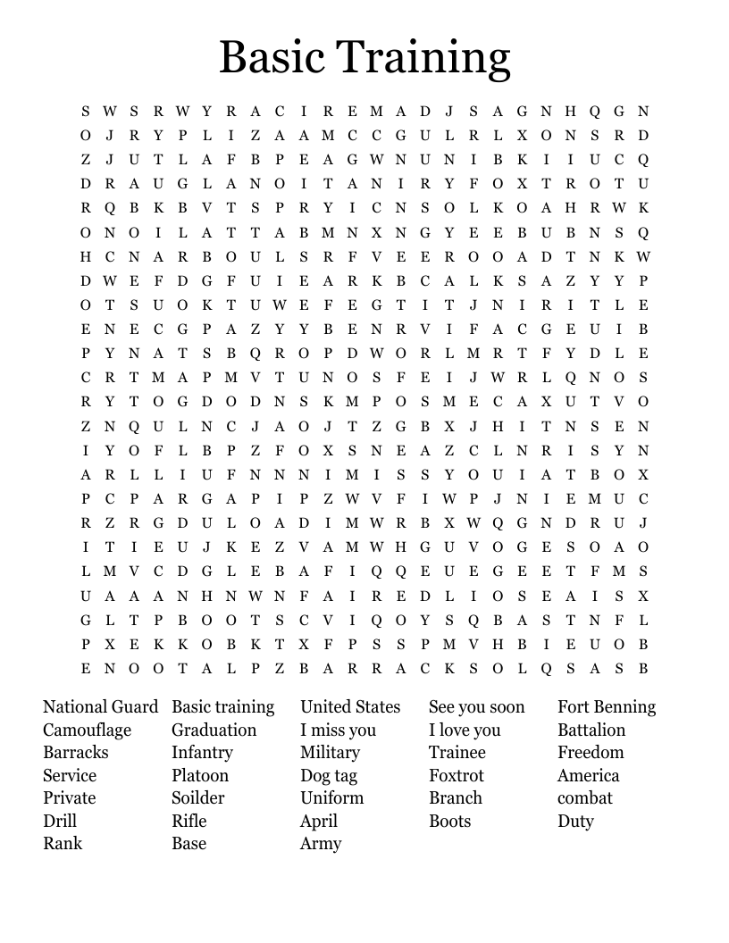 Basic Training Word Search WordMint