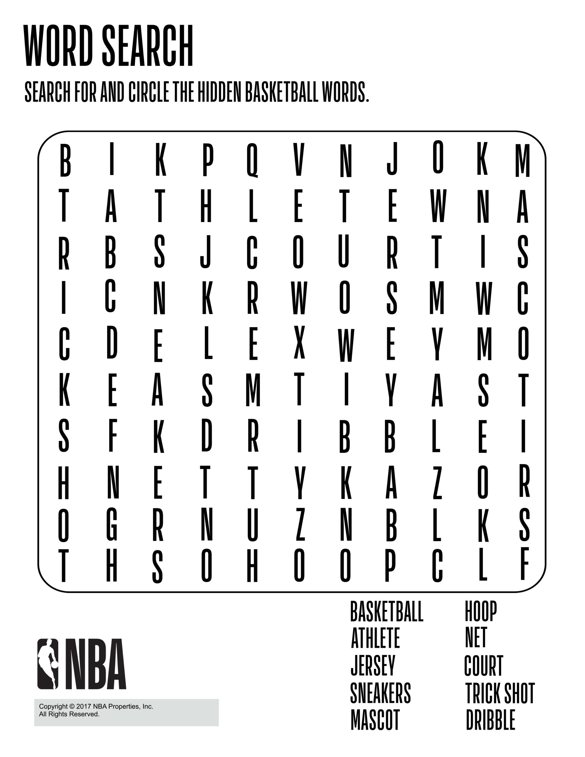 Nba Word Search Printable
