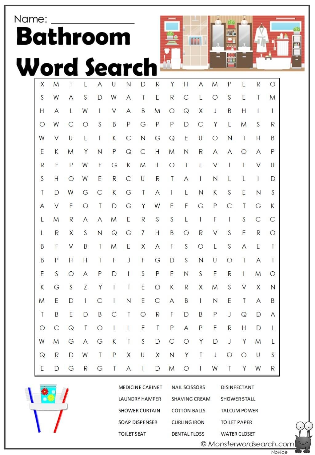 Bathroom Word Search Free Printable