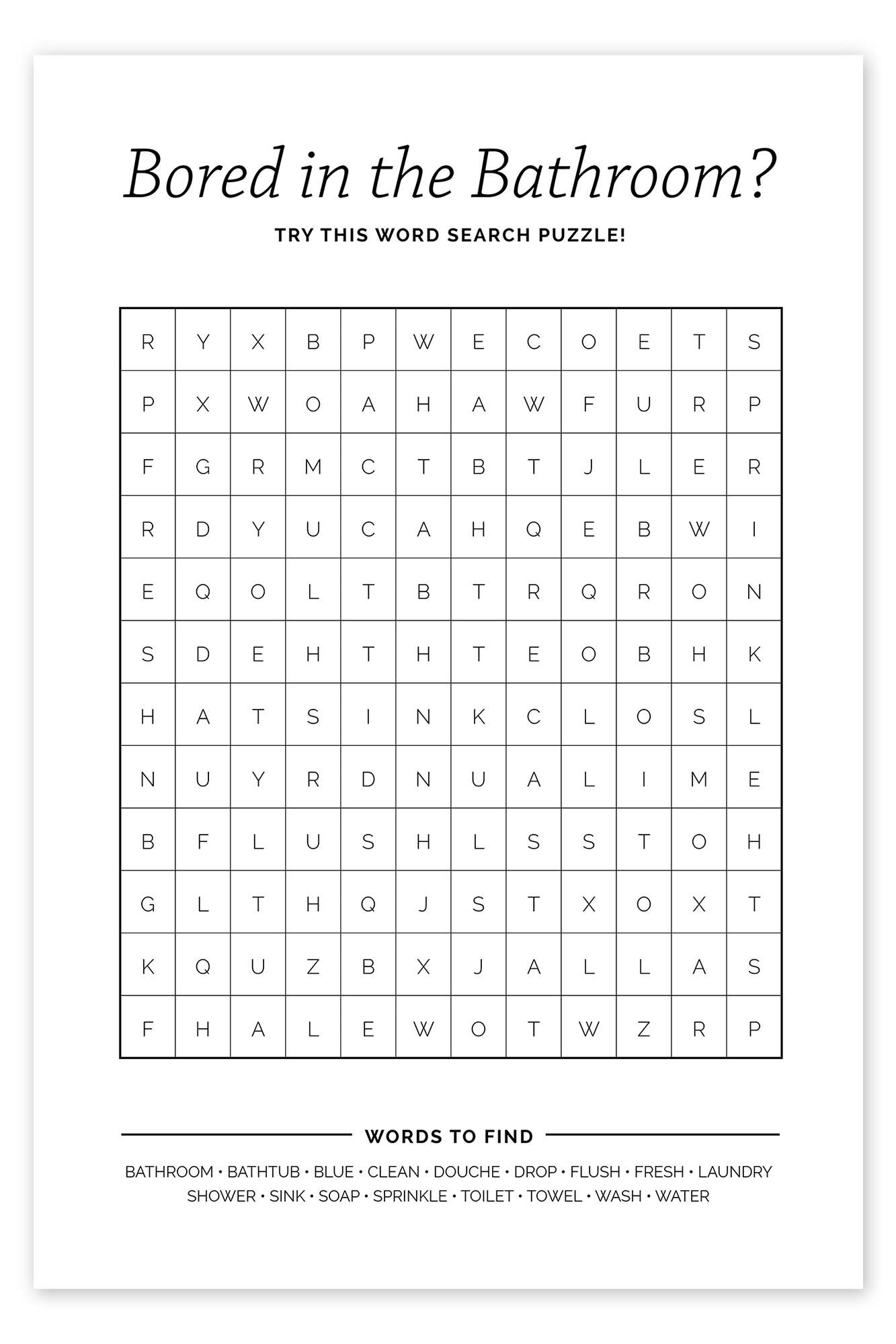Free Bathroom Word Search Printable