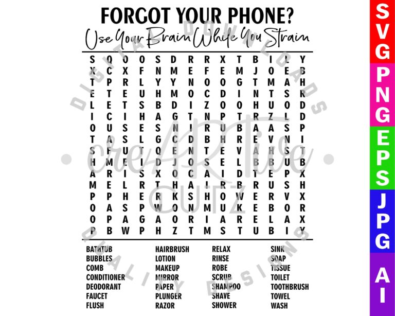 Bathroom Word Search SVG Forgot Your Phone Bathroom Word Search Printable Vector Bathroom Decor Cricut U0026 Silhouette Etsy