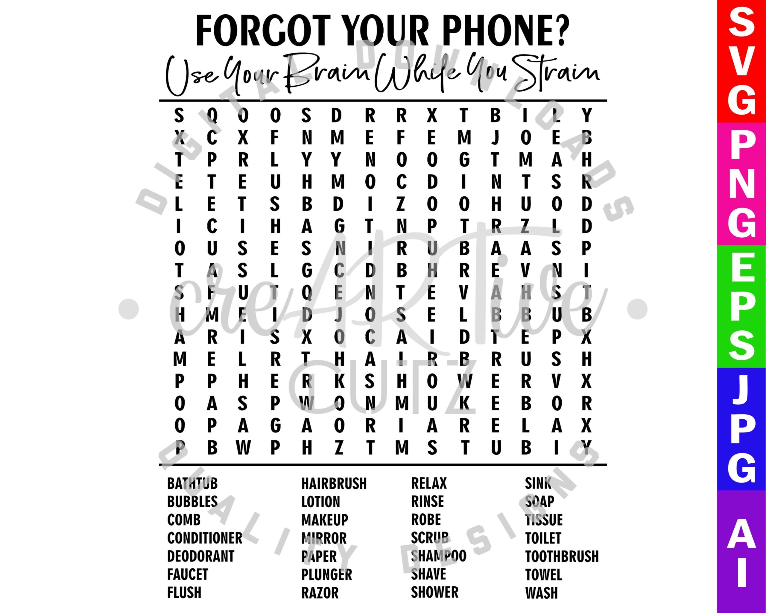 Bathroom Word Search SVG Forgot Your Phone Bathroom Word Search Printable Vector Bathroom Decor Cricut U0026 Silhouette Etsy