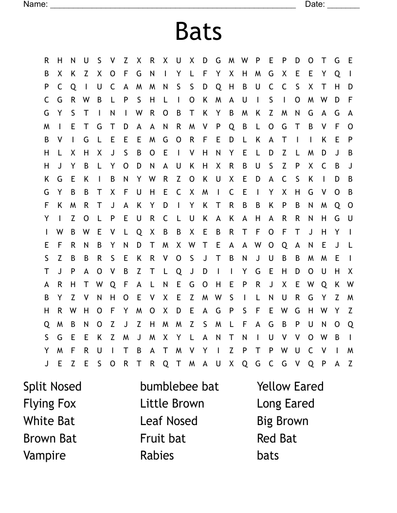 Bats Word Search WordMint