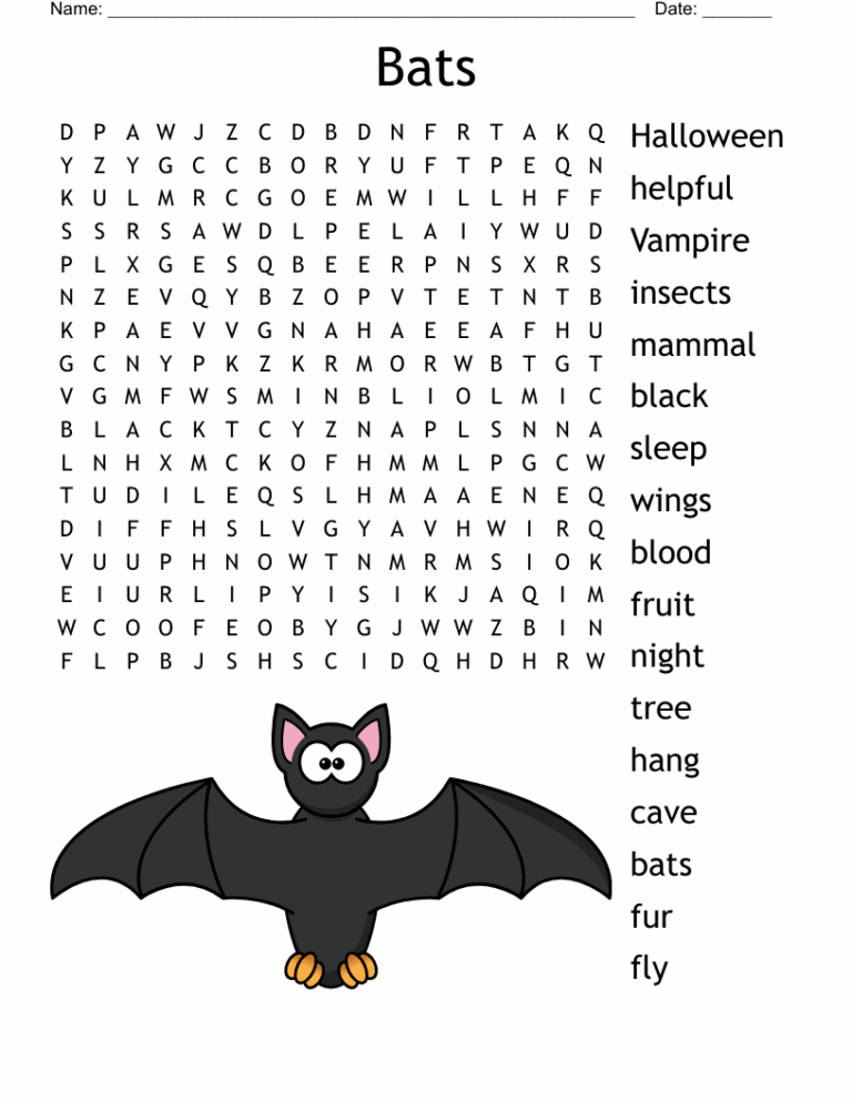 Bats Word Search WordMint