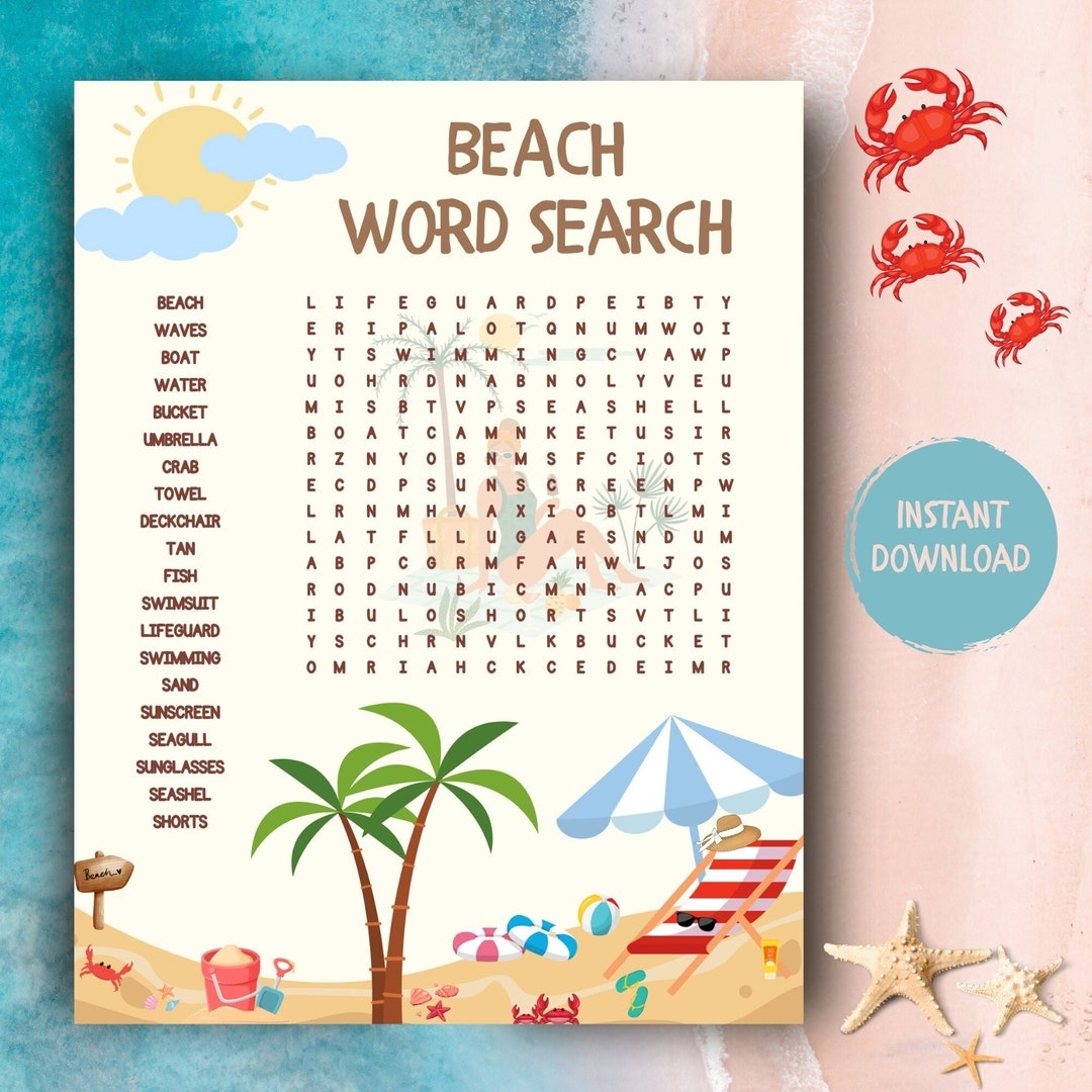 Beach Word Search Game I Summertime Games I Fuan Beach Vacation Party Games I Summer Activities For Kids I Printable Brain Game I Etsy UK