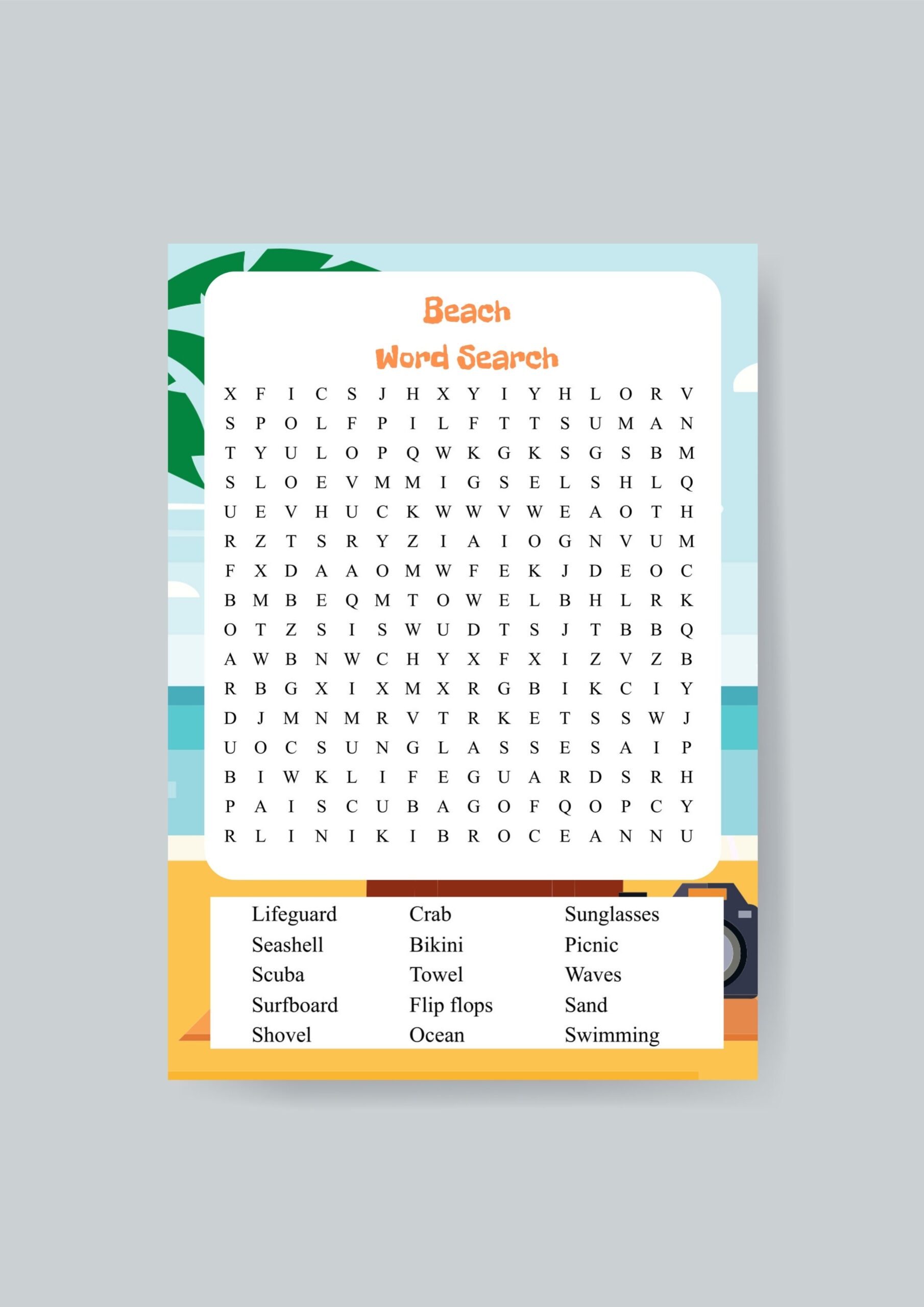 Printable Beach Word Search
