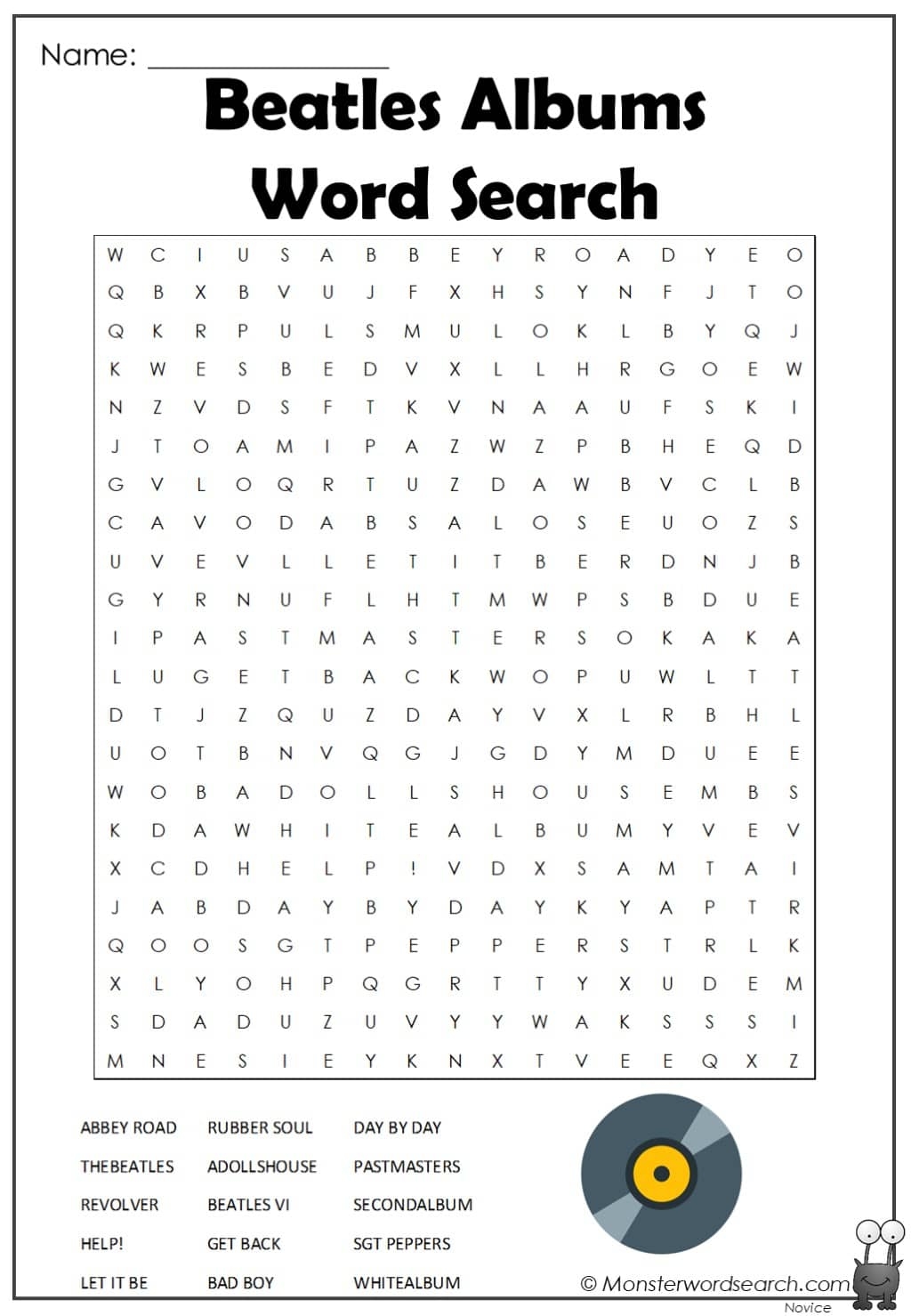 Beatles Albums Word Search Monster Word Search