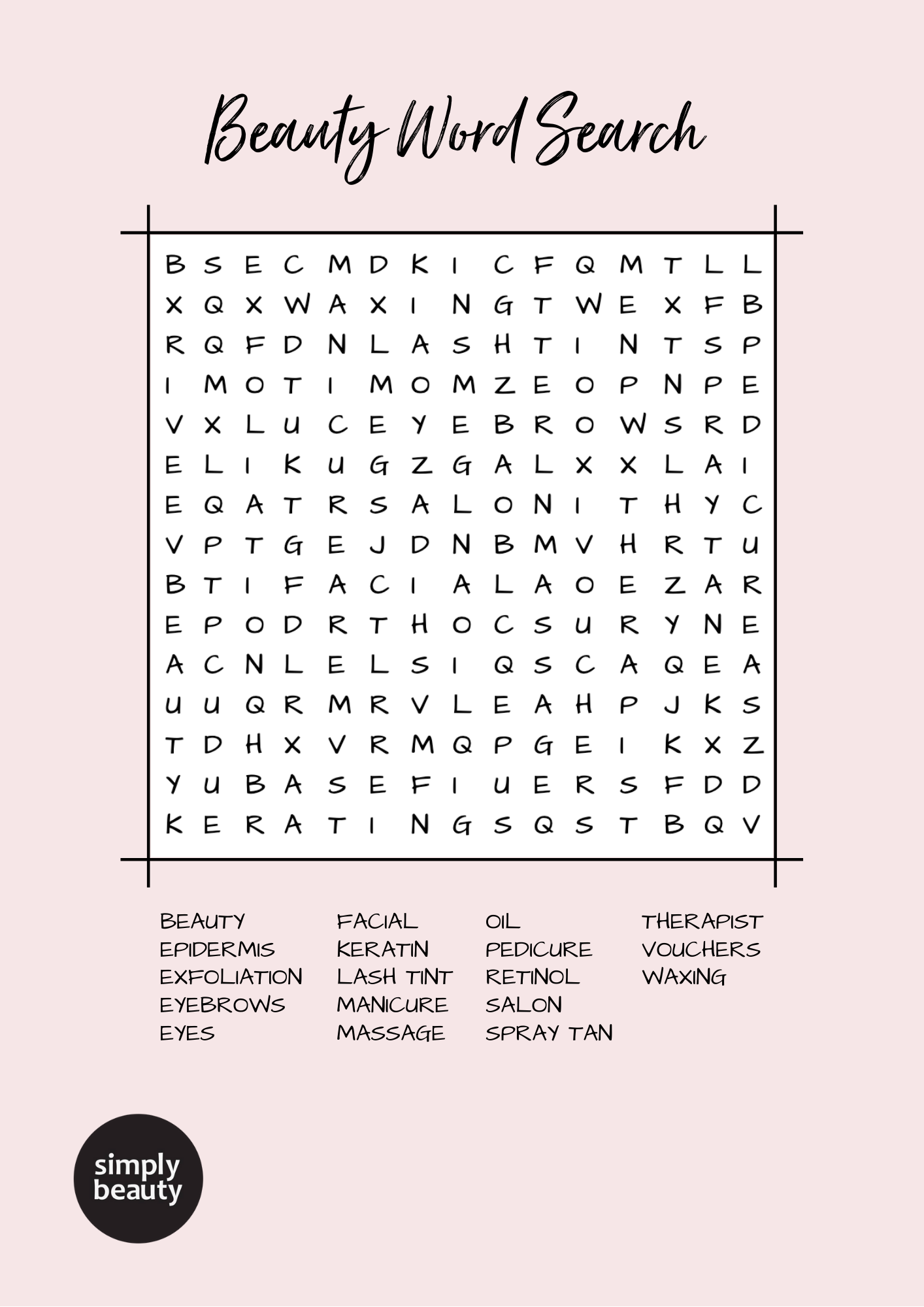 Beauty Word Search Simply Beauty Christchurch