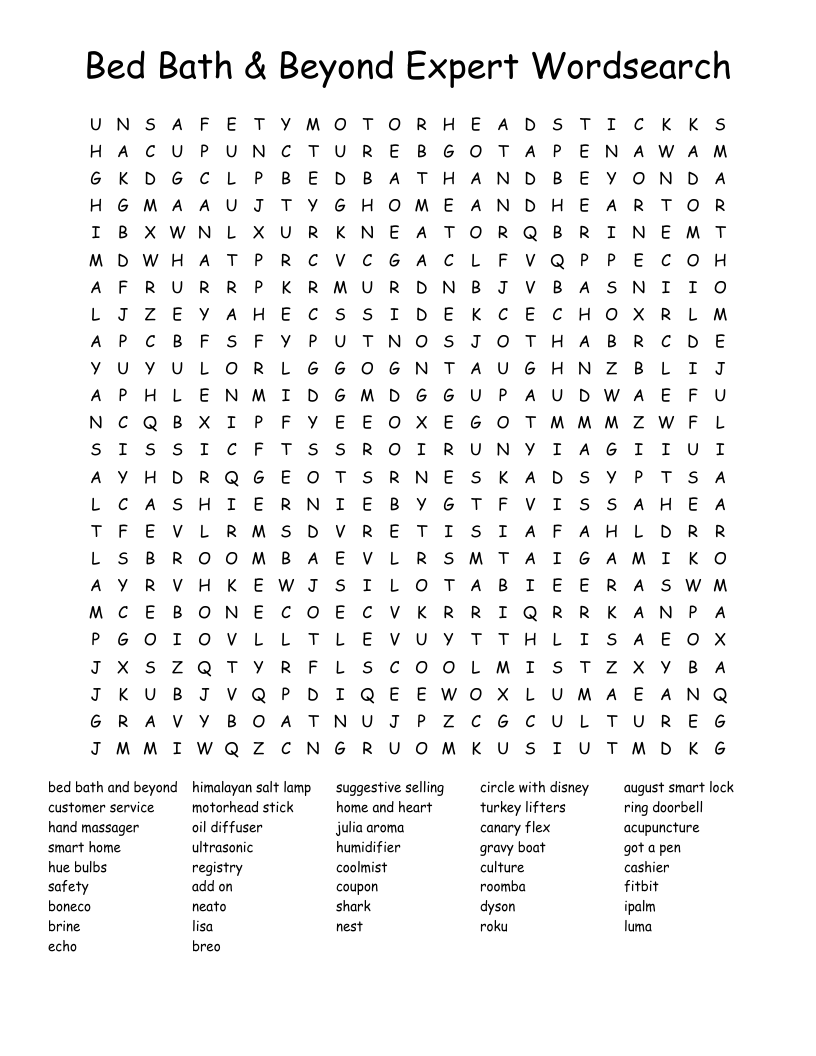 Bed Bath U0026 Beyond Expert Wordsearch WordMint
