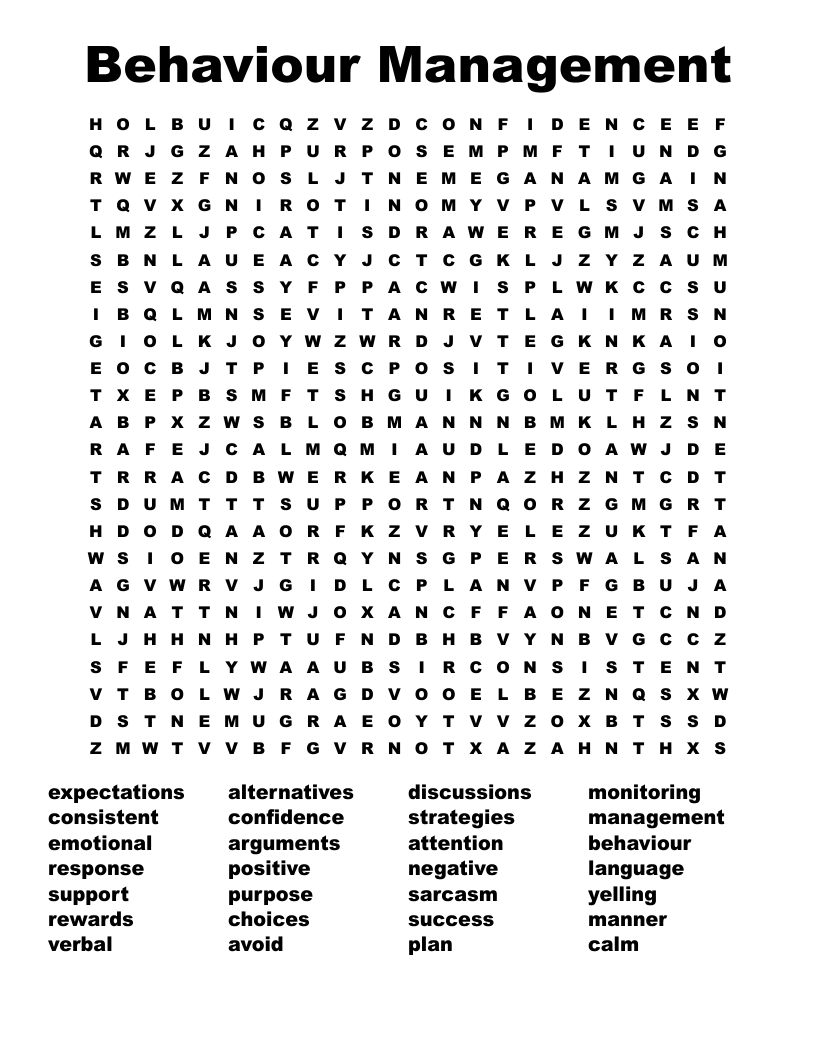 Printable Word Search On Behavior