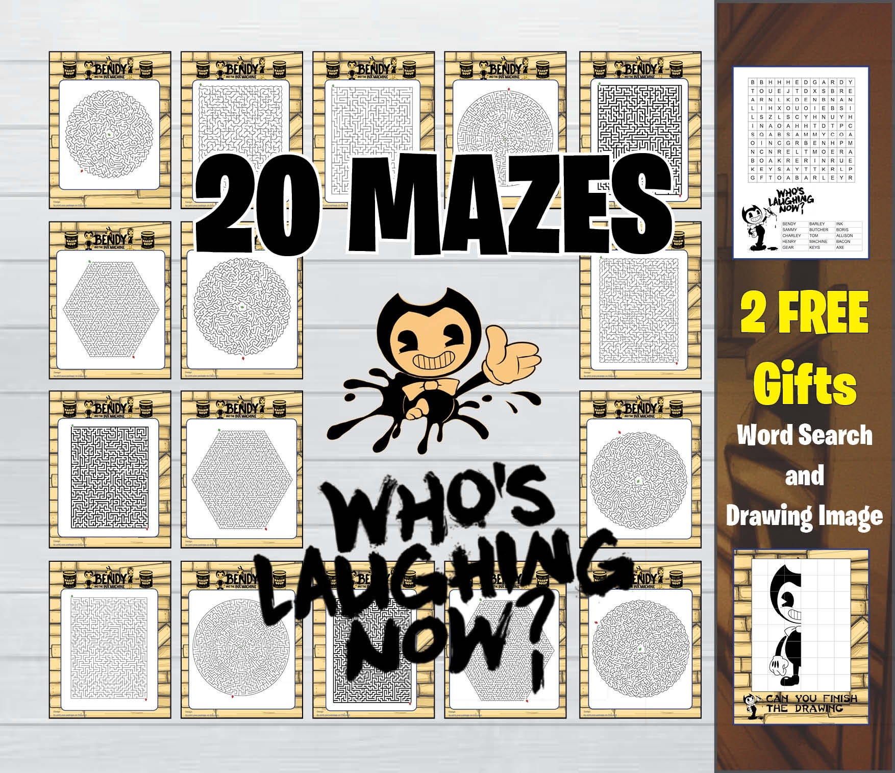 Bendy And The Ink Machine 20 Mazes Word Search And Drawing Image Challenge Etsy New Zealand