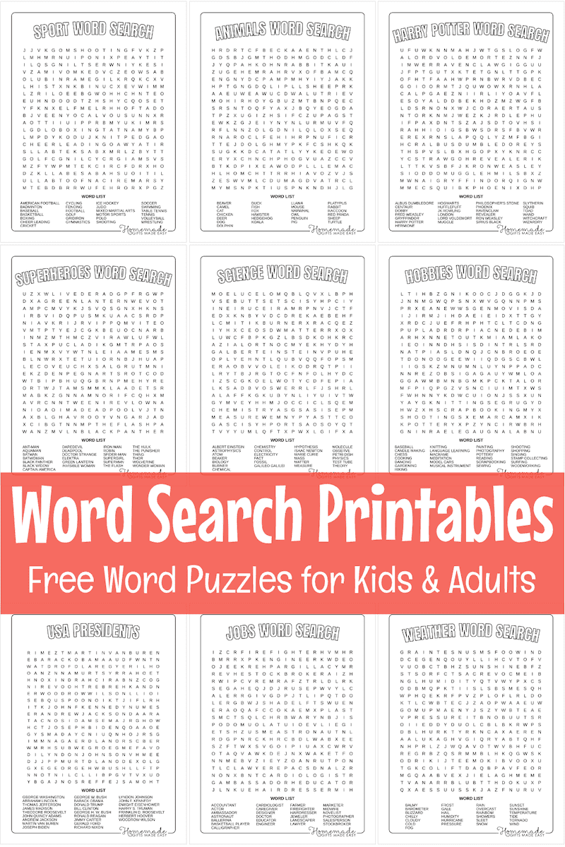 Word Search Printable Worksheets For Adults