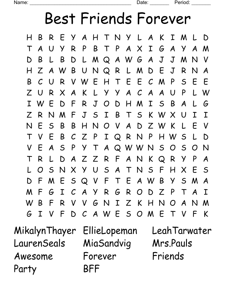Best Friends Forever Word Search WordMint